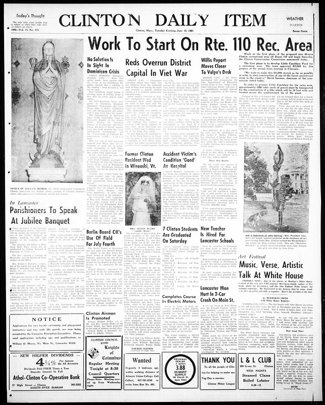 Clinton Daily Item. June 15, 1965 Digital Commonwealth