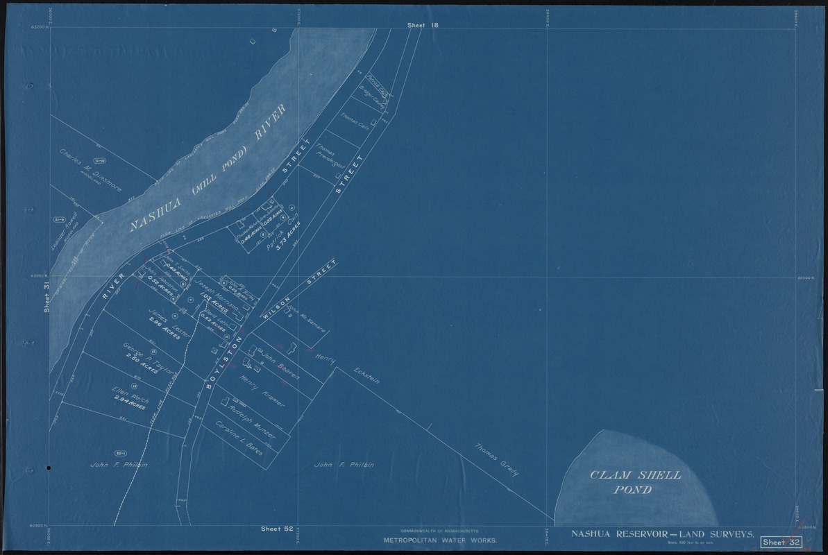 Metropolitan Water Works, Wachusett Reservoir, Land Surveys, Sheet 32 ...