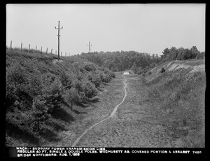 Wachusett Department, Wachusett-Sudbury power transmission line, regular 40-foot single and double poles, Wachusett Aqueduct, covered portion and Assabet Bridge, Northborough, Mass., Aug. 1, 1918