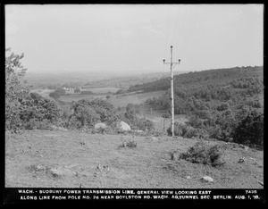 Wachusett Department, Wachusett-Sudbury power transmission line, general view looking east along line from pole No. 26 near Boylston Road, Wachusett Aqueduct, tunnel section, Berlin, Mass., Aug. 1, 1918