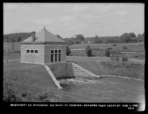 Wachusett Department, Wachusett Aqueduct, driveway to Terminal Chamber from Cedar Street, Marlborough, Mass., Aug. 1, 1918