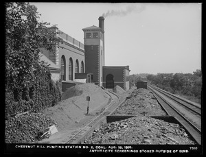 Distribution Department, Chestnut Hill Low Service Pumping Station, anthracite screenings stored outside of bins, Brighton, Mass., Aug. 15, 1918