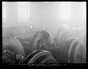 Wachusett Department, Wachusett Dam Hydroelectric Power Plant, break in turbine No. 2, view of break from Superintendent's office, Clinton, Mass., Feb. 17, 1919