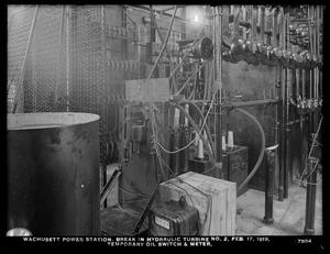 Wachusett Department, Wachusett Dam Hydroelectric Power Plant, break in turbine No. 2, temporary oil switch and meter, Clinton, Mass., Feb. 17, 1919