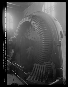 Wachusett Department, Wachusett Dam Hydroelectric Power Plant, break in turbine No. 2, close view of generator No. 2, Clinton, Mass., Feb. 17, 1919