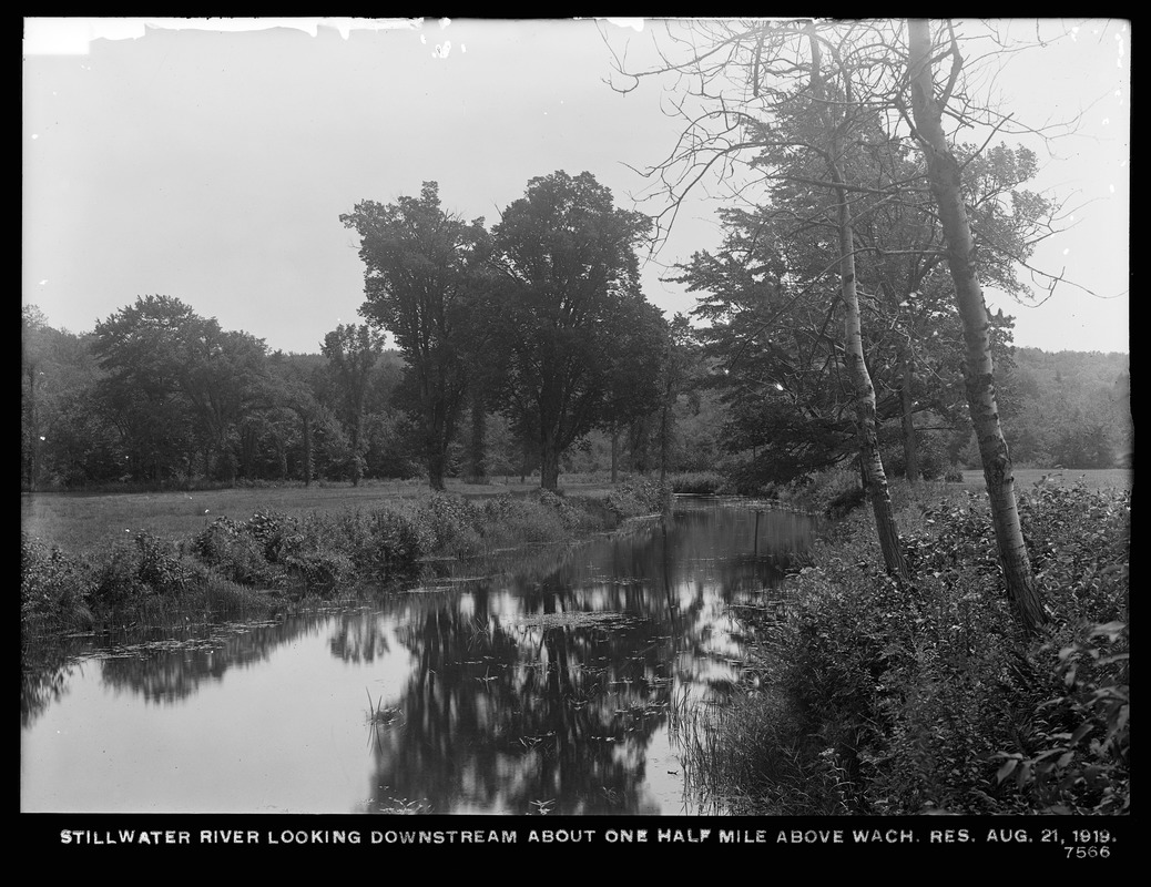 Wachusett Department, Stillwater River, looking downstream about one half-mile above Wachusett Reservoir, West Boylston, Mass., Aug. 21, 1919