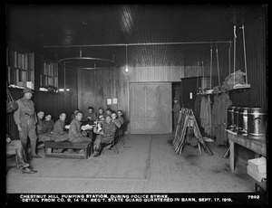 Distribution Department, Chestnut Hill Pumping Station, during Boston police strike, detail from Company B, 14th Regiment, State Guard, quartered in barn, Brighton, Mass., Sep. 17, 1919