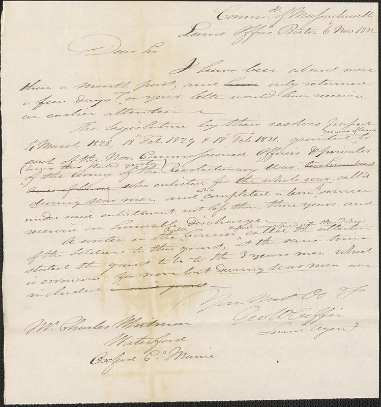 George Coffin to Charles Whitman, 6 November 1832 - Digital Commonwealth