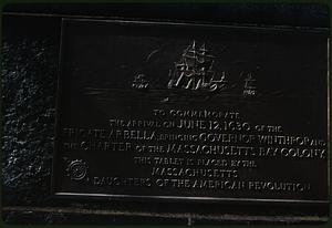 Plaque commemorating the arrival of the ship Arbella, Boston