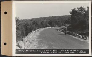 Contract No. 60, Access Roads to Shaft 12, Quabbin Aqueduct, Hardwick and Greenwich, looking ahead from Sta. 16+00, Greenwich and Hardwick, Mass., Sep. 28, 1938