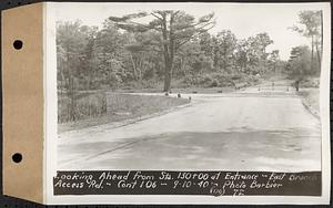 Contract No. 106, Improvement of Access Roads, Middle and East Branch Regulating Dams, and Quabbin Reservoir Area, Hardwick, Petersham, New Salem, Belchertown, looking ahead from Sta. 130+00 at entrance, East Branch access road, Belchertown, Mass., Sep. 10, 1940