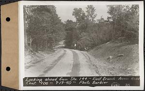 Contract No. 106, Improvement of Access Roads, Middle and East Branch Regulating Dams, and Quabbin Reservoir Area, Hardwick, Petersham, New Salem, Belchertown, looking ahead from Sta. 144, East Branch access road, Belchertown, Mass., Sep. 19, 1940