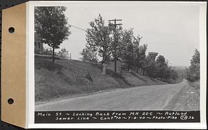 Contract No. 70, WPA Sewer Construction, Rutland, Main Street, looking back from manhole 22C, Rutland Sewer Line, Rutland, Mass., Jul. 9, 1940