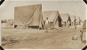 Putting up commissary store tents, U.S. Marine Corps encampment, Gettysburg, PA