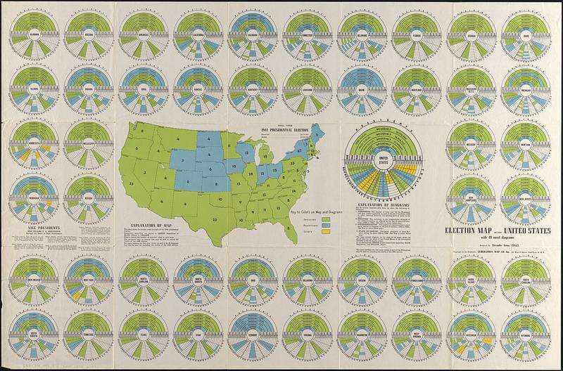 Election map of the United States with 49 novel diagrams