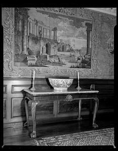 Lee Mansion Marble topped table and wall paper (on 2nd floor landing)