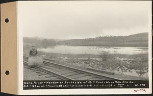 Ware River, meadow on south side of mill pond, Ware Mills Otis Co., drainage area = 167 square miles, flow = 1685 cubic feet per second = 10.1 cubic feet per second per square mile, Ware, Mass., 3:45 PM, Apr. 13, 1934