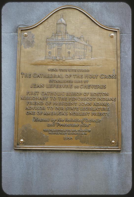 Plaque, first catholic church, Franklin Street