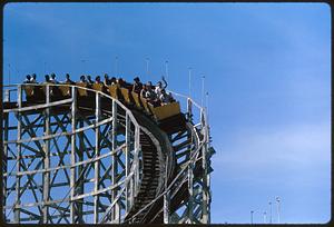 Car about to descend curve on Cyclone, Revere Beach, Massachusetts