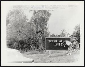 Port Isabel, Tex.: This is one man's way of showing his thanks to the killer Hurricane Inez for not hitting the Brownsville area on the Texas Southeastern coast.