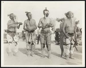 Indians Have Their Own Easter Services. Good Christians, but celebrating Easter in their own way - Yaqui Indians held forth at Tucson, Ariz., Easter Sunday, in weird tribal ceremonies commemorating the crucifixion and celebrating the resurrection of Christ. They were spurred on by eerie notes of crude lutes and tomtoms, instead of church organs and fine soprano voices.