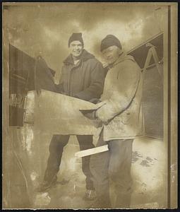 Ski Developer - Sherman Adams, right, one-time aide to President Eisenhower, checks plans for Loon Mountain Ski Area with Jon Putnam, his ski school director, in Lincoln, N.H. Adams hopes to open ski area day after Christmas - if there is enough snow.