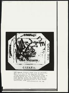 Rare Stamp Sold At Auction-- This is a copy of the one-cent British Guiana stamp, issue of 1856, colored black on magenta, which was sold at auction in New York Tuesday night. The stamp was sold for $280,000.