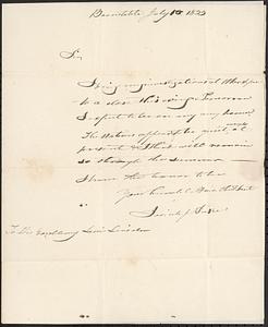 Mashpee Revolt, 1833-1834 - Letter from Josiah J. Fiske to Gov. Levi Lincoln, July 10, 1833