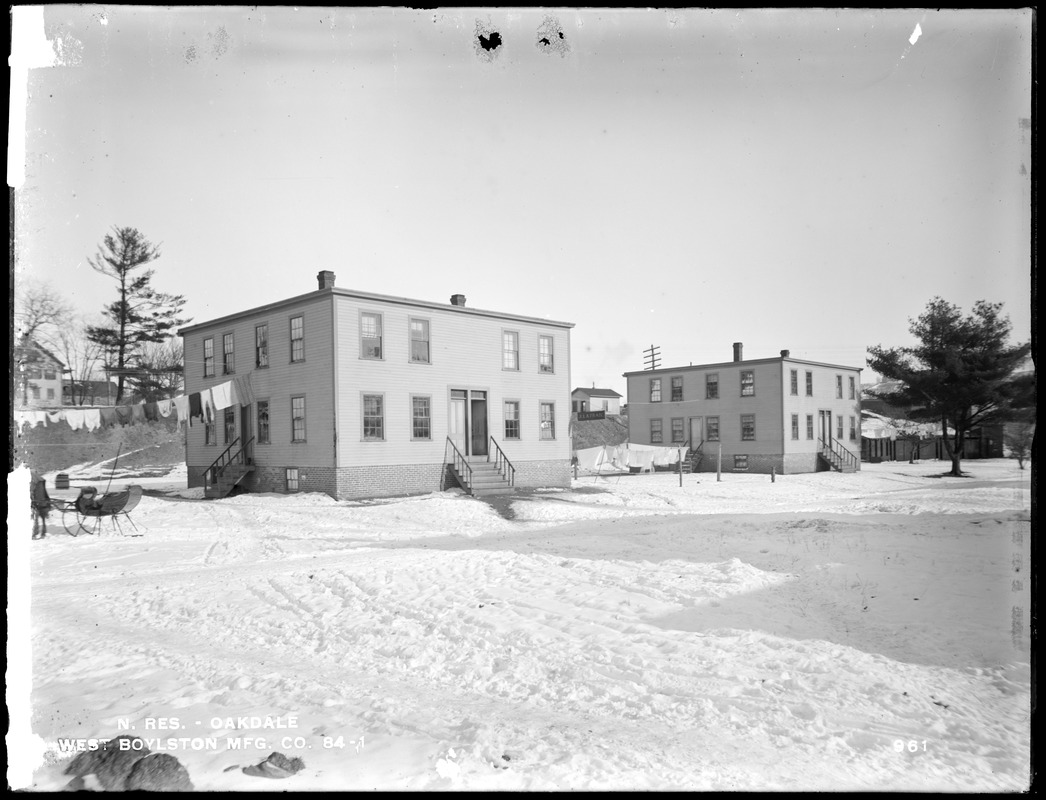 Wachusett Reservoir, West Boylston Manufacturing Company's houses, on the north side of Holden Street, from the southwest in Holden Street, Oakdale, West Boylston, Mass., Dec. 28, 1896