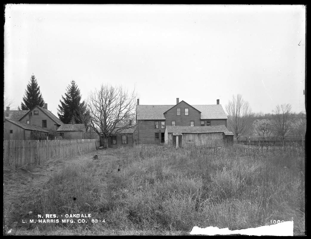 Wachusett Reservoir, L. M. Harris Manufacturing Company's house, on the south side of Holden Street, opposite the private way leading to the Harris Mill, from the south in yard, Oakdale, West Boylston, Mass., Jan. 11, 1897