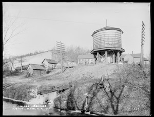 Wachusett Reservoir, Boston & Maine Railroad's water tank and section houses, west of Harris Street, from the southeast near Harris Street, Oakdale, West Boylston, Mass., Jan. 13, 1897