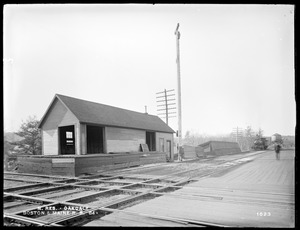 Wachusett Reservoir, Boston & Maine Railroad's freight house and coal shed, from the east on platform of station, Oakdale, West Boylston, Mass., Jan. 13, 1897