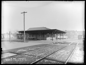 Wachusett Reservoir, Boston & Maine Railroad's passenger station, from the west near coal shed, Oakdale, West Boylston, Mass., Jan. 13, 1897