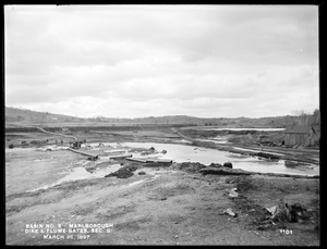 Sudbury Reservoir, Section Q, main dike and flume gates, from the south, Marlborough, Mass., Mar. 26, 1897