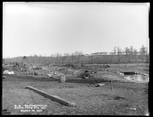 Wachusett Aqueduct, excavation and divergence of stream, Section 11, station 582, from the south, Southborough, Mass., Mar. 29, 1897