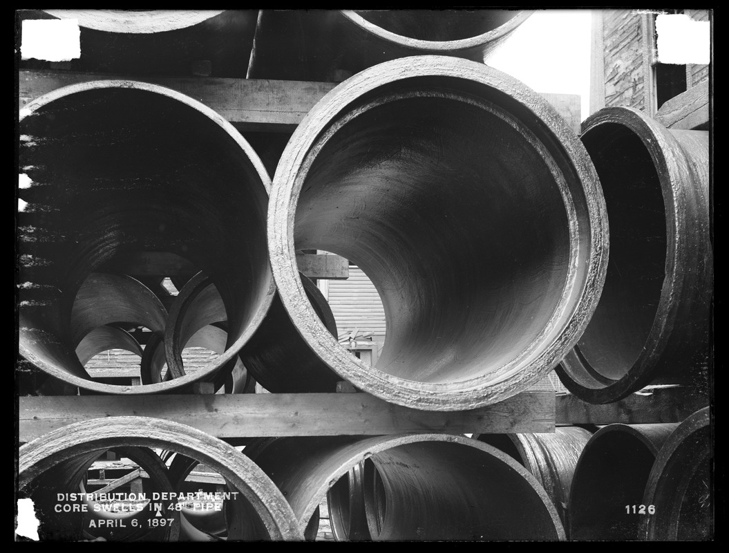 Distribution Department, Somerville Pipe Yard, core swells in pipe, Somerville, Mass., Apr. 6, 1897