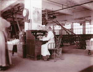 Woman at desk, B. and R. Rubber Co., North Brookfield, May, 1912