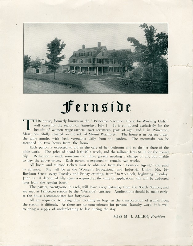Hotels, Princeton, MA - Fernside Inn, advertisement poster, c 1900