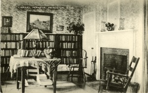 Hotels, Princeton, MA - Fernside Inn, interior, Library, postcard