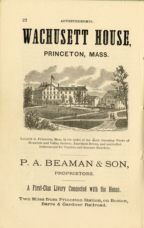 Hotels, Princeton, MA - Wachusett House, advertisement, 1881