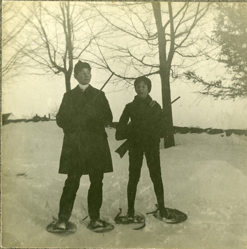 Portrait, Princeton, MA - Beaman Family - two boys on snowshoes with rifles