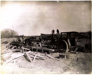 Eddie Dean's sawmill at the Ward homestead, circa 1917, Main Street, Shrewsbury, Mass.