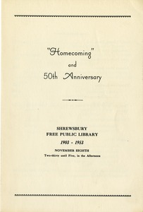 "Homecoming" and 50th Anniversary brochure for the Shrewsbury Public Library