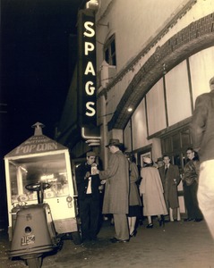 Popcorn Man in front of Spag's, Shrewsbury, Massachusetts.