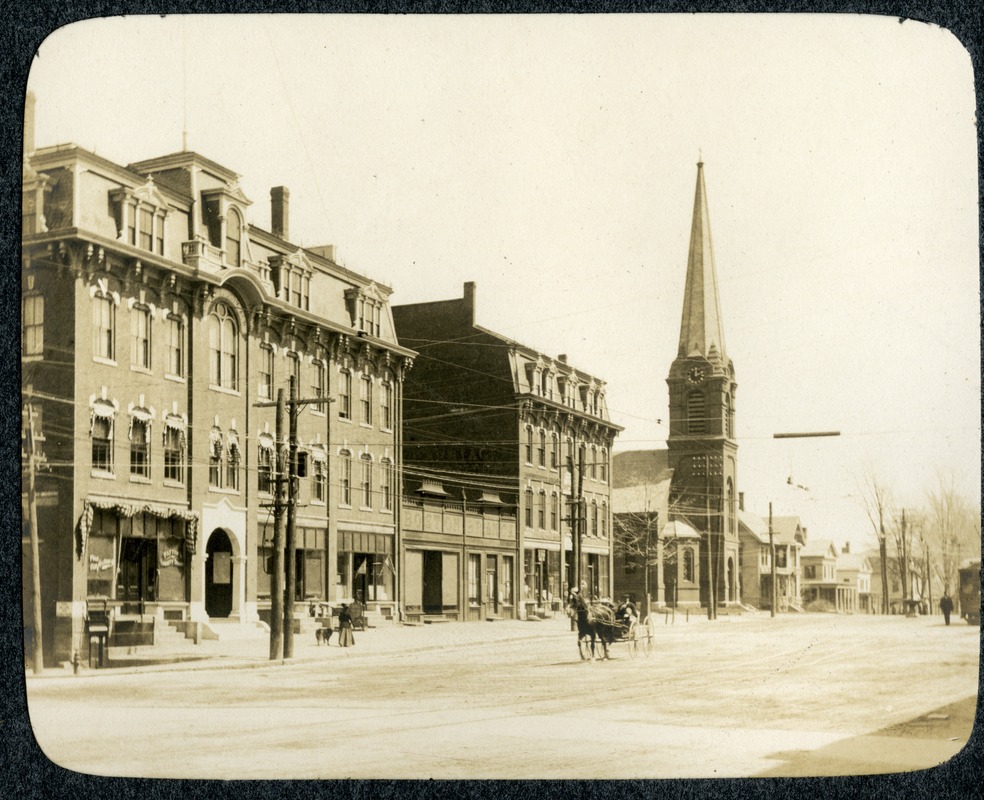 Main Street north side from Masonic block looking east including a horse drawn vehicle and