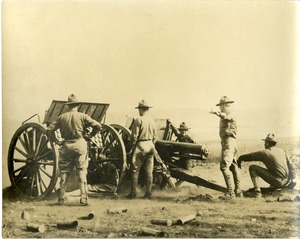 Servicemen of the Spanish-American War Company K Southbridge Massachusetts shown with artillery