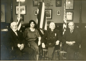 The Last Survivors of Grand Army of the Republic Post 168 with Rose Shepard in GAR Memorial Hall Town Hall Southbridge Massachusetts