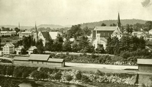 View of Southbridge from Cliff Street of the Crane, River, Pine street areas, including St. Mary's Church and Old Notre Dame Church and the Quinebaug River