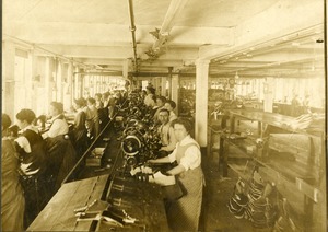 The cutting, stitching and lasting room in the Allen Squire Company