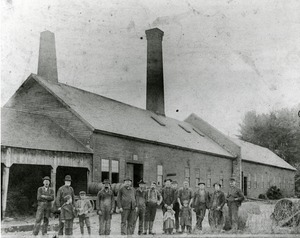 Wire Mill workers and children in front of the Annealing Department